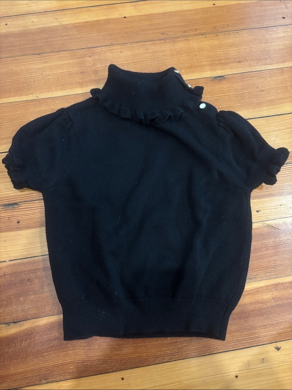 Janie and Jack Black Ruffle Mock-Neck Puff Sleeve Sweater Top - Sz 7